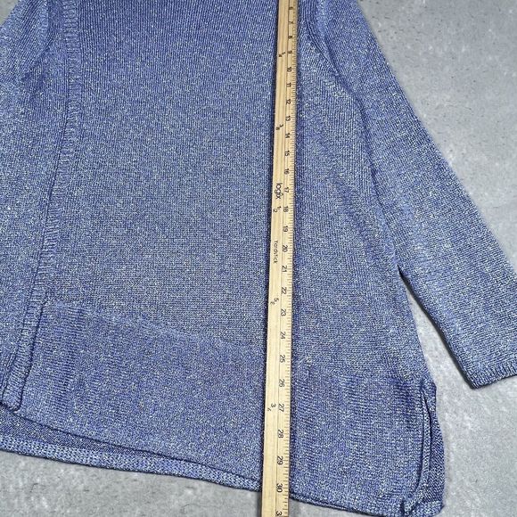 Chico's Sweater 3 XL Blue Shiny Metallic Long Sleeve Asymmetrical Sweater 1867 - Picture 7 of 10